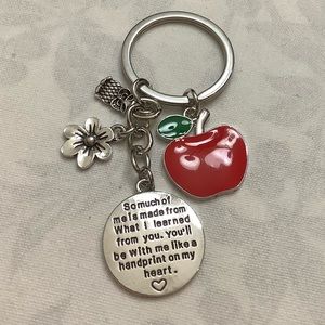 Teacher keychain gift box charms apple owl flower